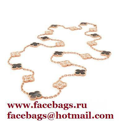 Van Cleef  &  Arpels Onyx Vintage Alhambra Necklace black with pink gold diamonds
